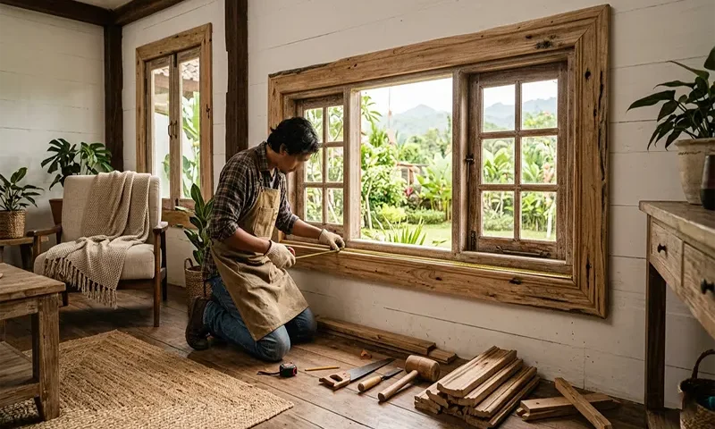 DIY Rustic Wood Window Frame Trim Molding for Farmhouse Style