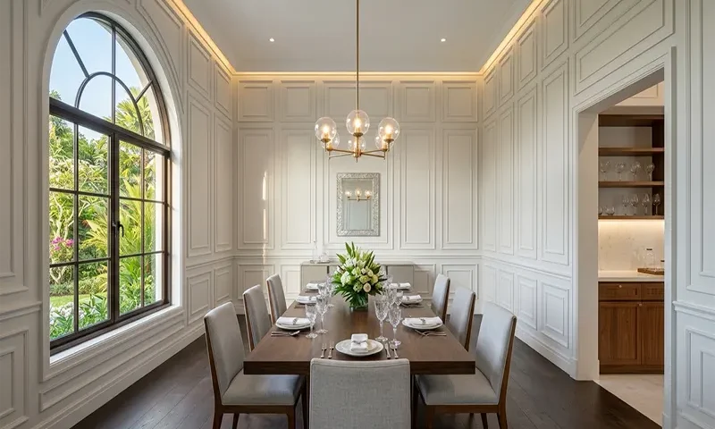 Elegant Floor-to-Ceiling Wainscoting and Shaker Wall Paneling for Dining Rooms