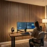 Vertical Slatted Wood Acoustic Wall Panels for Home Office Soundproofing